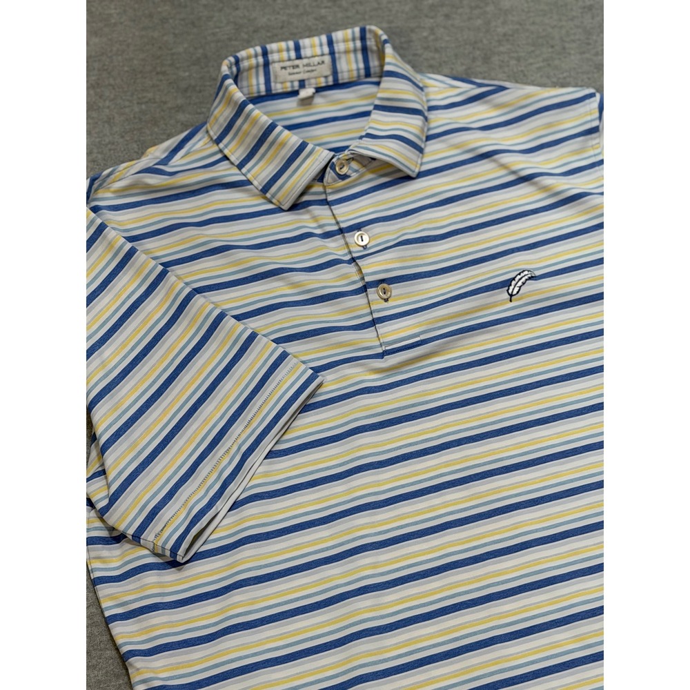Peter Millar Summer Comfort Mens Blue Yellow Striped Golf Polo Shirt S Sagamore